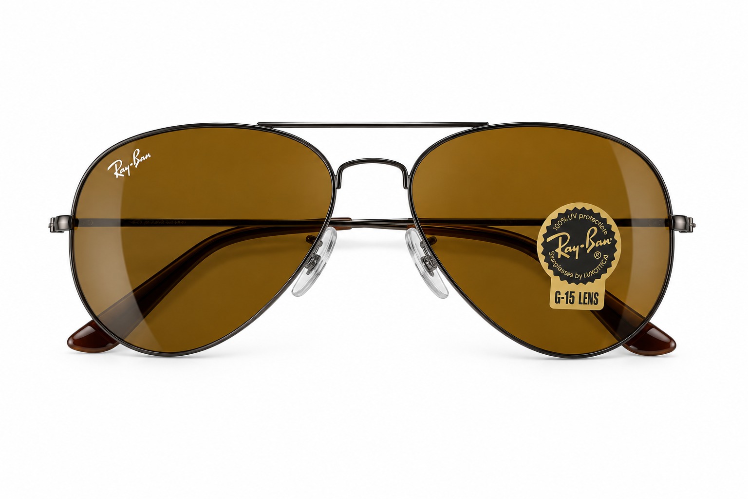 نظارة Ray-Ban Aviator بعدسات بنية وإطار معدني داكن