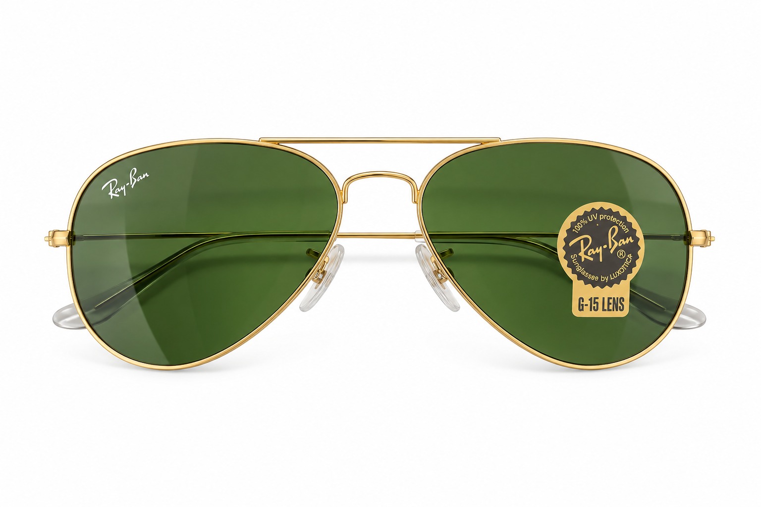 نظارة Ray-Ban Aviator بعدسات خضراء وإطار ذهبي